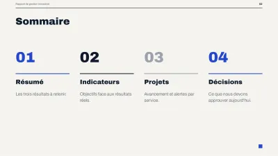 Rapport de gestion pour la direction, diapositive 2 sur 14